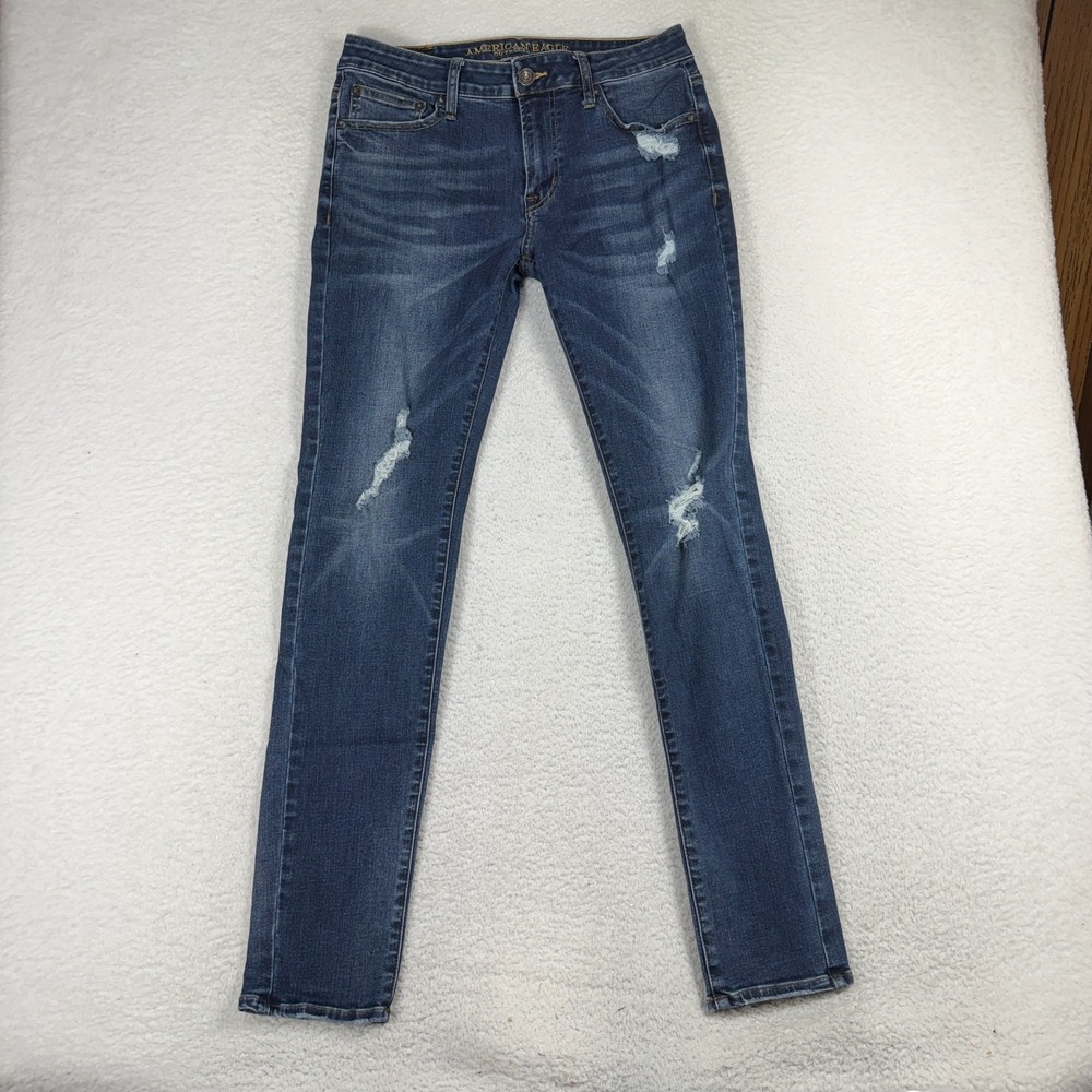 American Eagle Men Jeans 32X34 (32x32) Blue Denim EXTREME FLEX Skinny Distressed